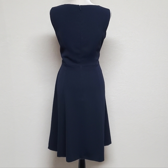 ANNE Klein Navy Blue Sleeveless Fit & Flare Lazer Cut Natural Waist Midi Dress - Picture 8 of 12